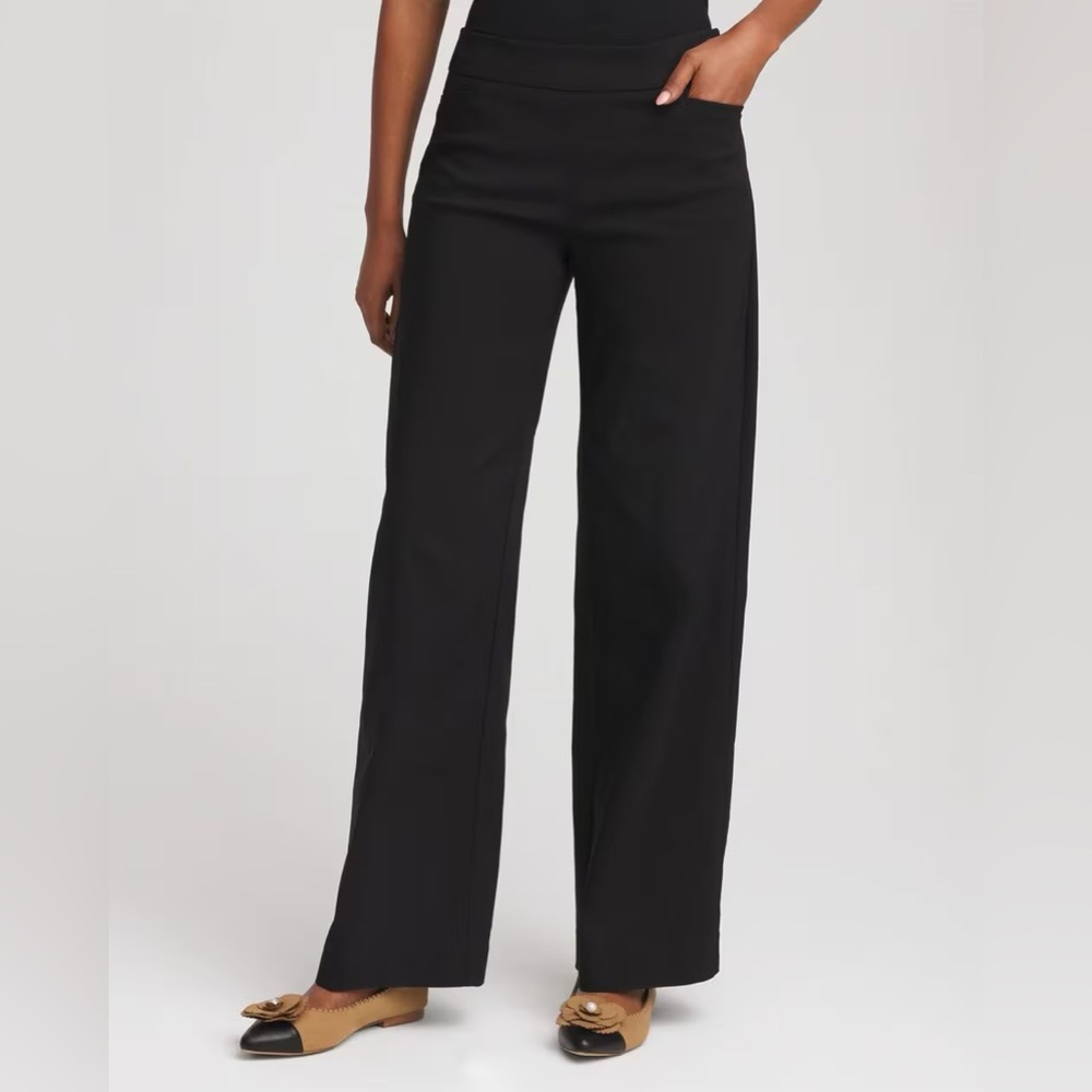 Chicos New Size 12P‎ Black So Slimming Brigitte Wide Leg Pants Office Career